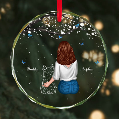 Blossom Branch Butterflies Dog Memorial Keepsake Sympathy Gift Personalized Glass Ornament