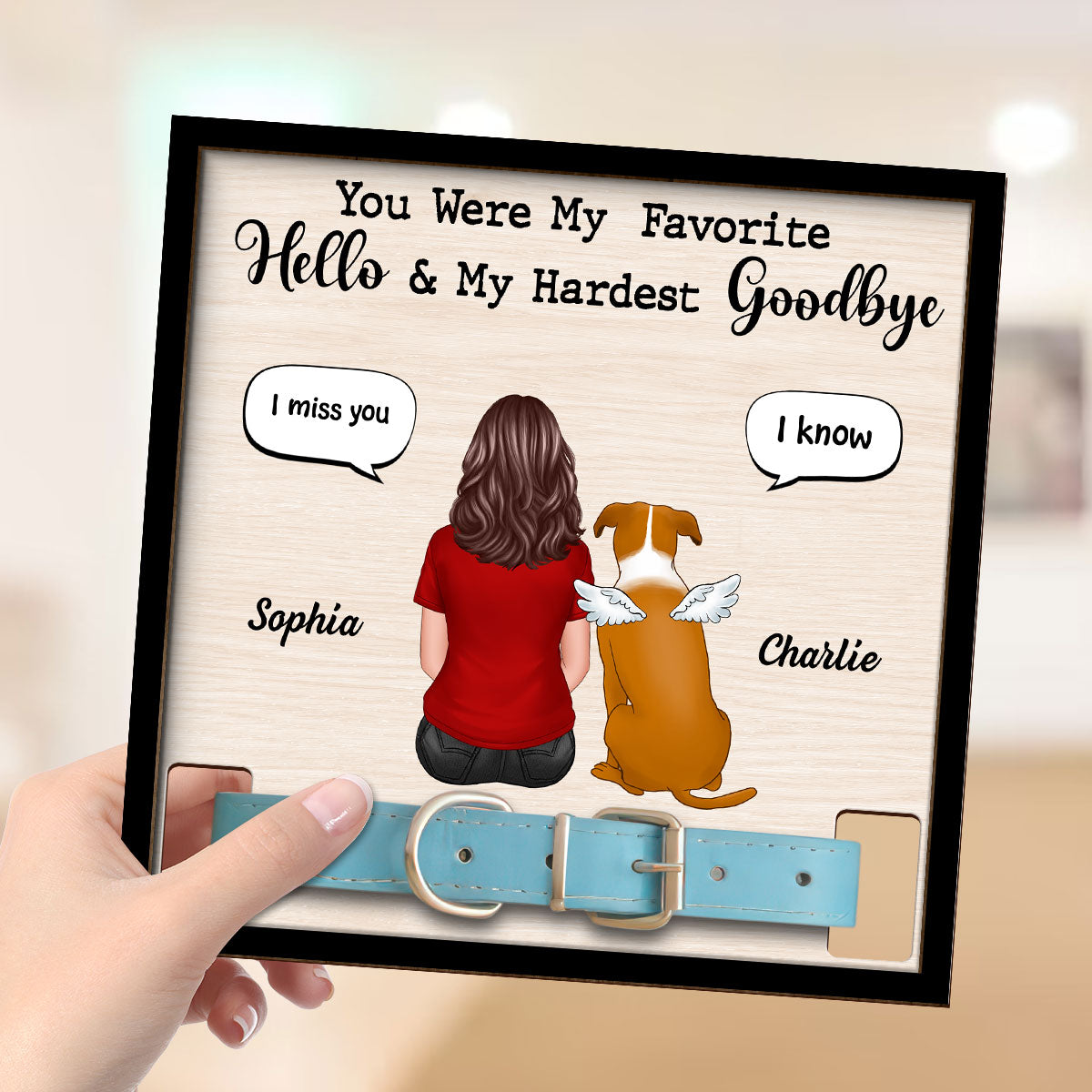 I Miss You Memorial Conversation Dog Cat Pet Loss Remembrance Gift Collar Keepsake Sympathy Gift Personalized Wooden Pet Collar Holder