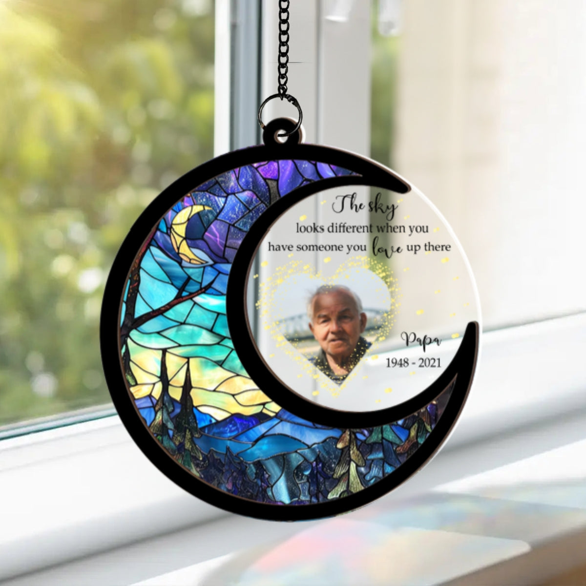 The Sky Looks Different Personalized Window Hanging Memorial Suncatcher, Sympathy Gift