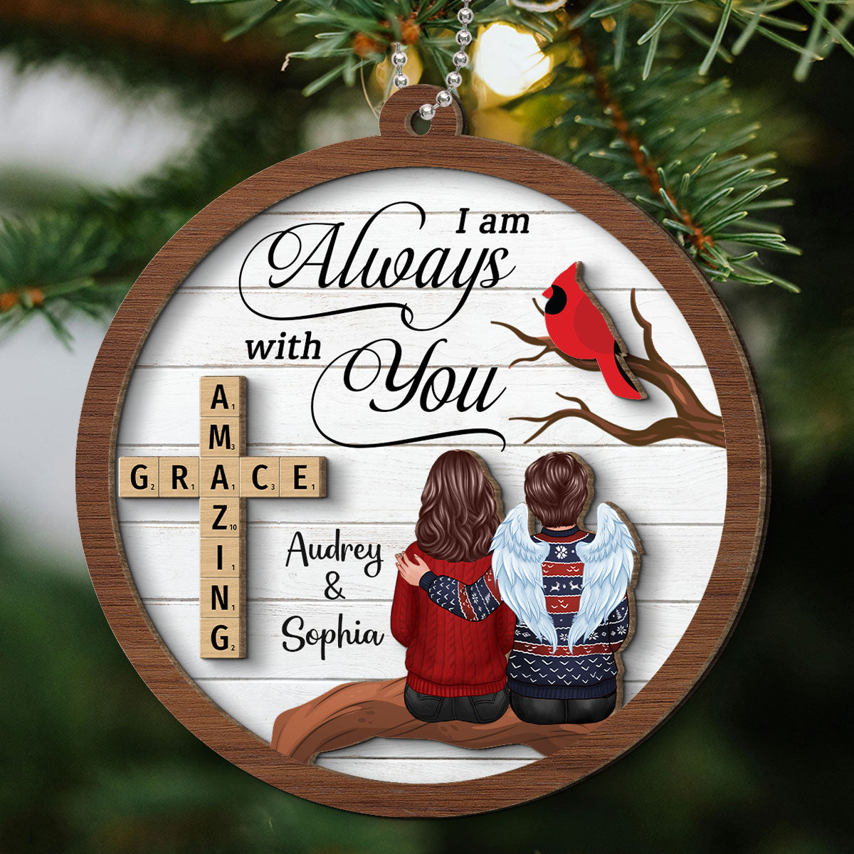 Amazing Grace Wooden Blocks Family Memorial Personalized 2-Layer Wooden Ornament, Christmas Decoration, Sympathy Gift, Remembrance Gift