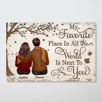 Embracing Couple Sitting Under Tree Personalized Horizontal Poster, Valentine‘s Day Gift For Him, For Her