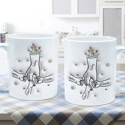 Gift For Mom Kids Holding Mom‘s Hand 3D Inflated Effect Personalized Mug