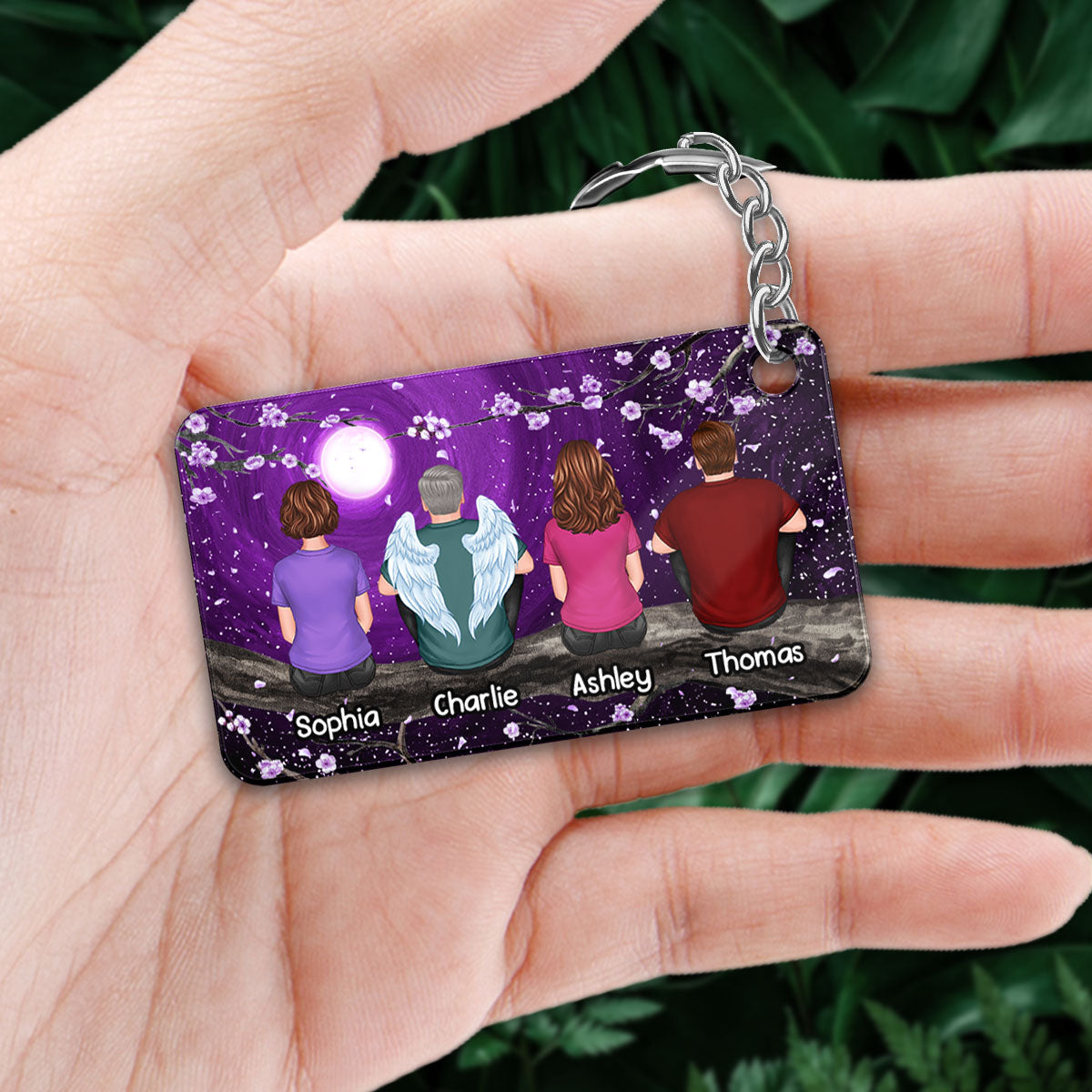 Butterfly Purple Moon Flowers Family Memorial Gift Remembrance Keepsake Personalized Acrylic Keychain