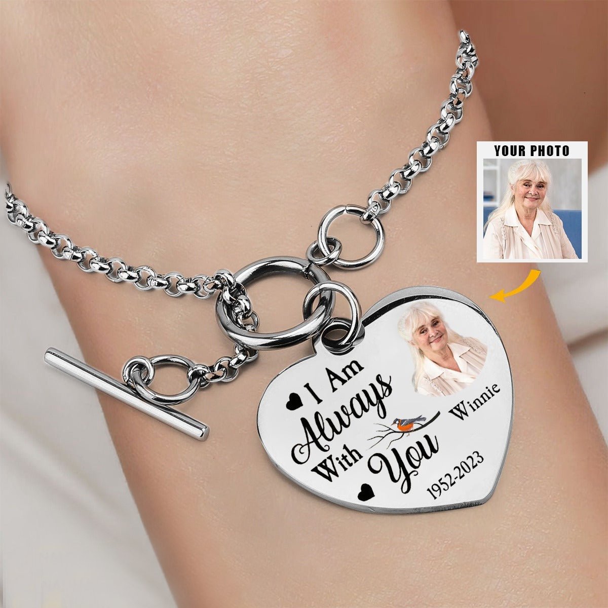 Memorial - I'll Carry You With Me - Personalized Photo Heart Bracelet - The Next Custom Gift