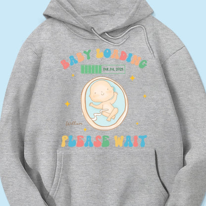 Baby Loading Please Wait Personalized Shirt for New Mom, Pregnancy Announcement Gift for Her, Cute Baby Announcement Shirt for Pregnancy Reveal Shirt