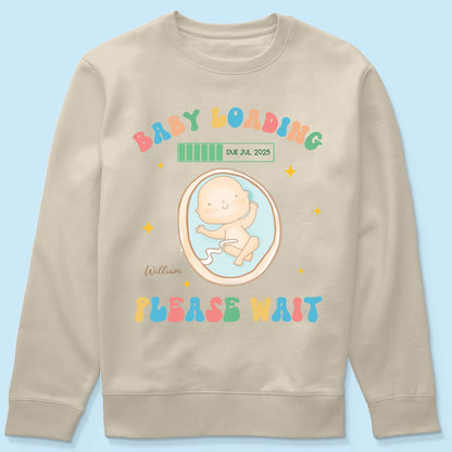 Baby Loading Please Wait Personalized Shirt for New Mom, Pregnancy Announcement Gift for Her, Cute Baby Announcement Shirt for Pregnancy Reveal Shirt