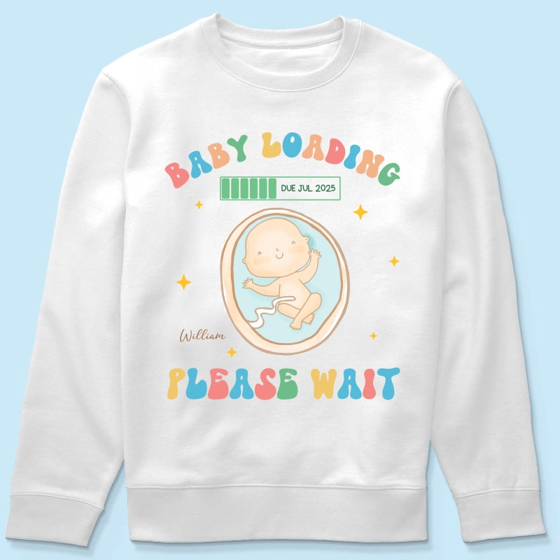 Baby Loading Please Wait Personalized Shirt for New Mom, Pregnancy Announcement Gift for Her, Cute Baby Announcement Shirt for Pregnancy Reveal Shirt