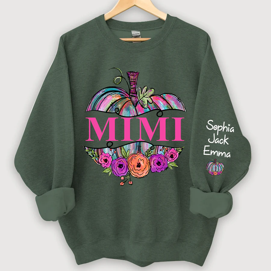 Personalized Mimi Painted Pumpkin And Grandkids Autumn Sweatshirt