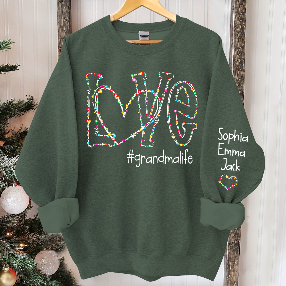 Love grandmalife Christmas lights And Grandkids Christmas Merry Sweatshirt