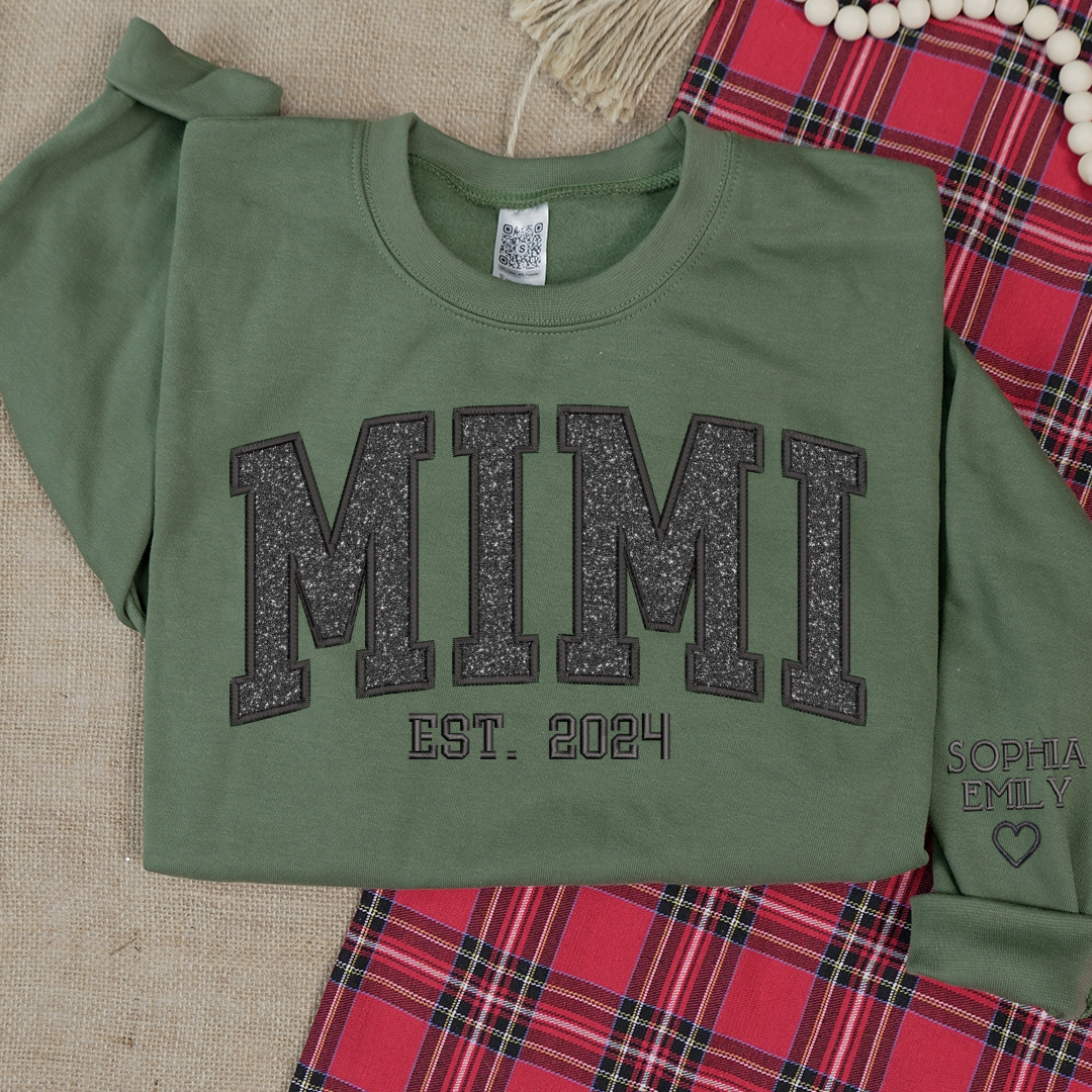 Mimi Glitter Black Embroidered And GrandKids Sweatshirt