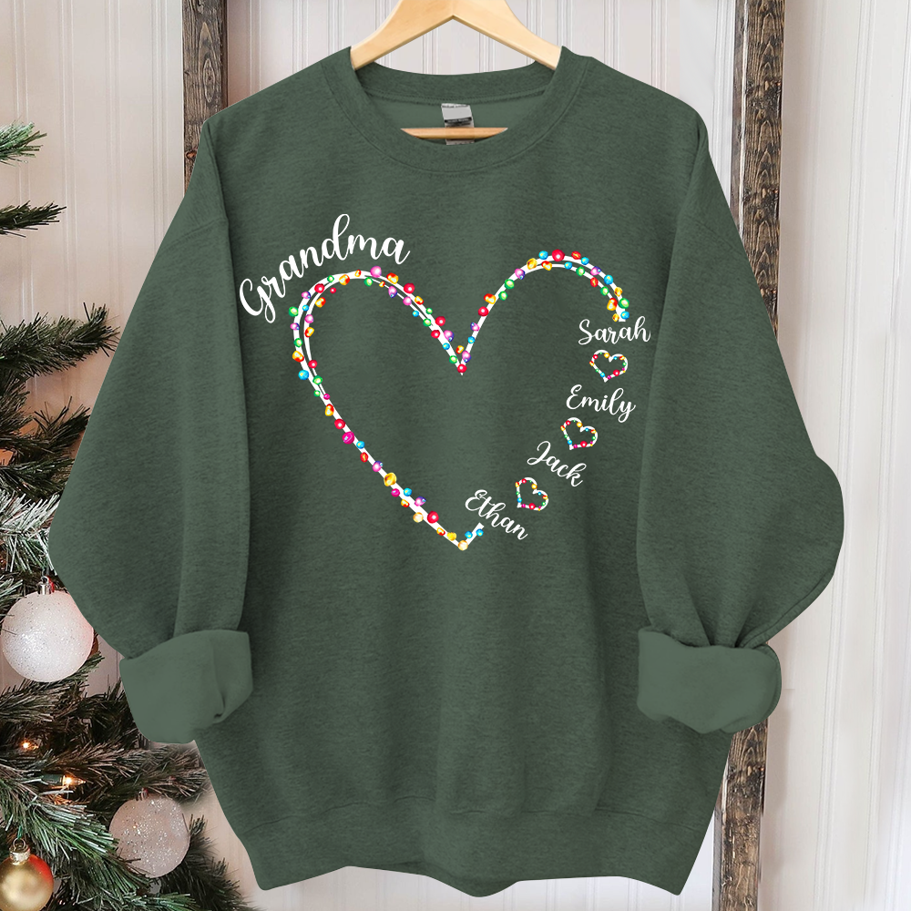 Personalized Grandma Heart Light With Grandkids Merry Christmas Sweatshirt