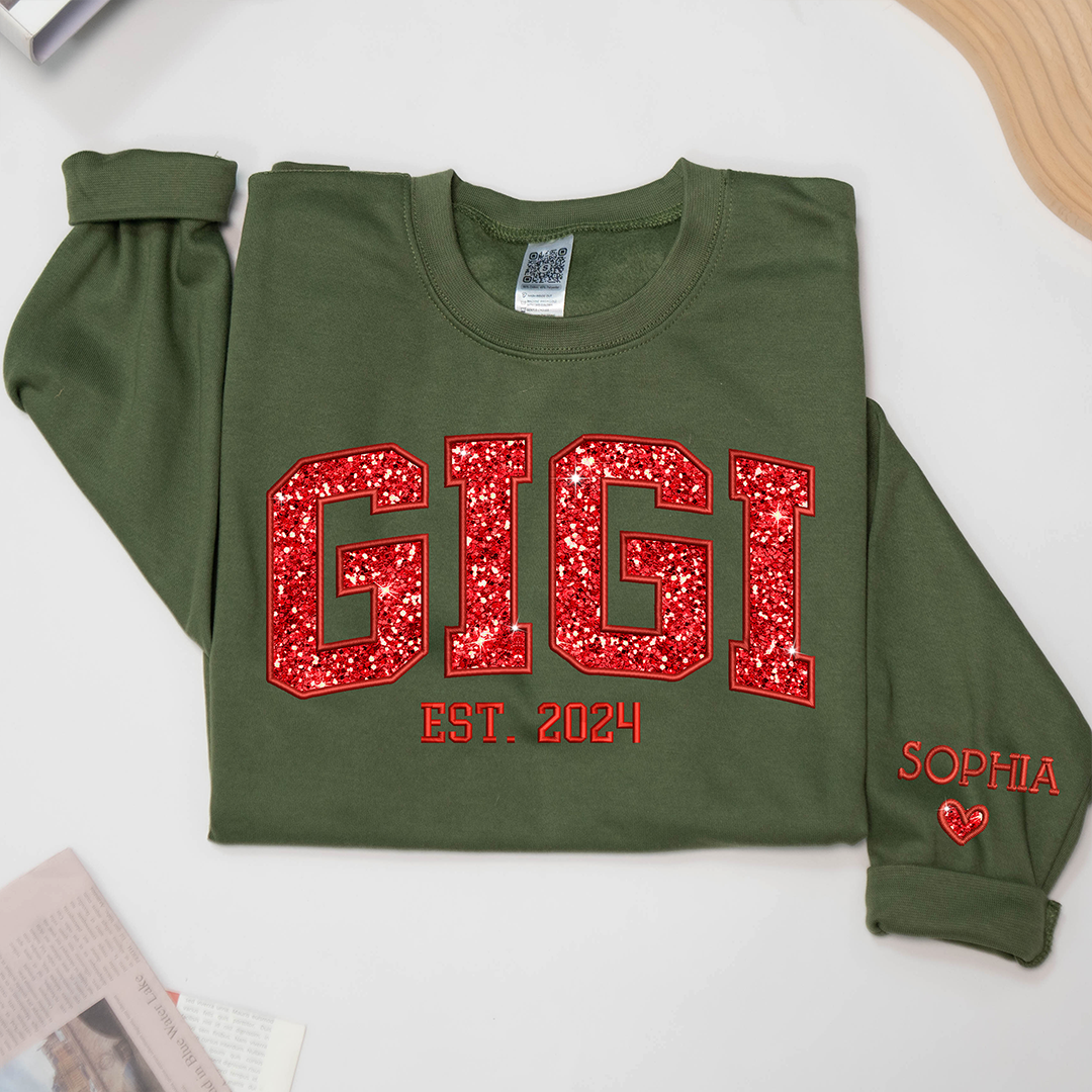 Gigi Glitter Red Embroidered And GrandKids Sweatshirt