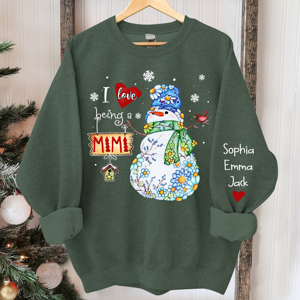 I love being mimi snowman flower And Grandkids Merry Christmas Sweatshirt