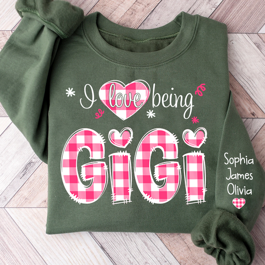 I love being Grandma Buffalo Plaid Pink And Grandkids 2024 Sweatshirt