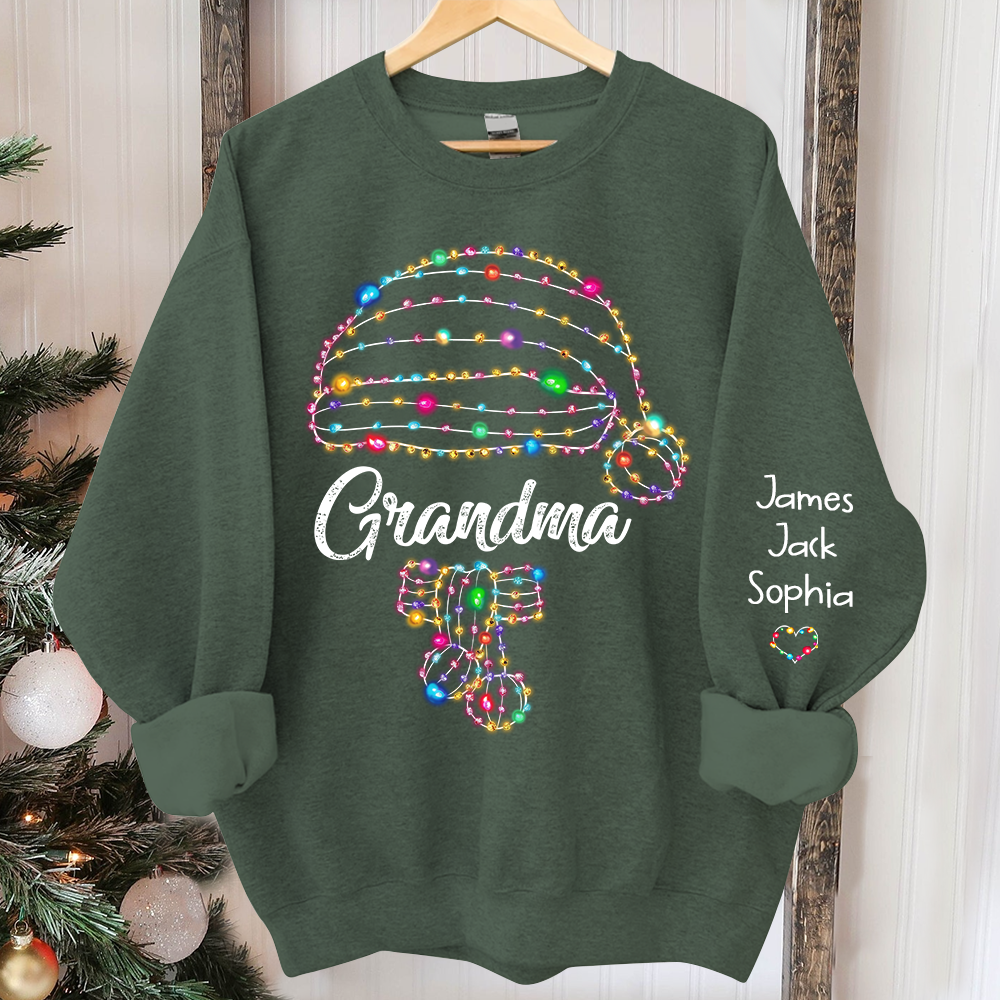 Grandma Hat Light Christmas And Grandkids Merry Christmas Sweatshirt