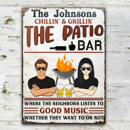 Patio Bar Grilling Listen To Good Music - Personalized Custom Classic Metal Signs