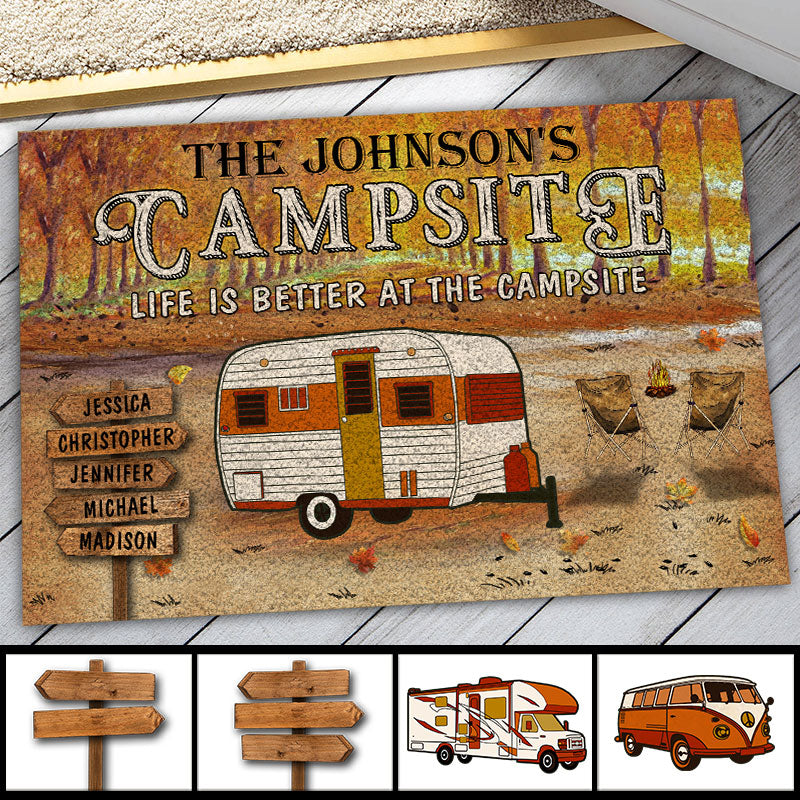 Personalized Fall Camping Life Is Better At The Campsite Custom Doormat, Fall Campsite, Camping Outdoor Decoration, Autumn Camping Outdoor Gift