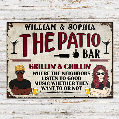 Where The Neighbor Listen The Patio Bar - Personalized Custom Classic Metal Signs