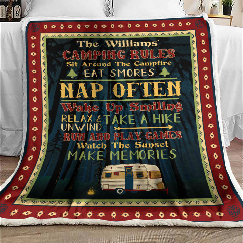 Camping Rules Sit Around Custom Blanket