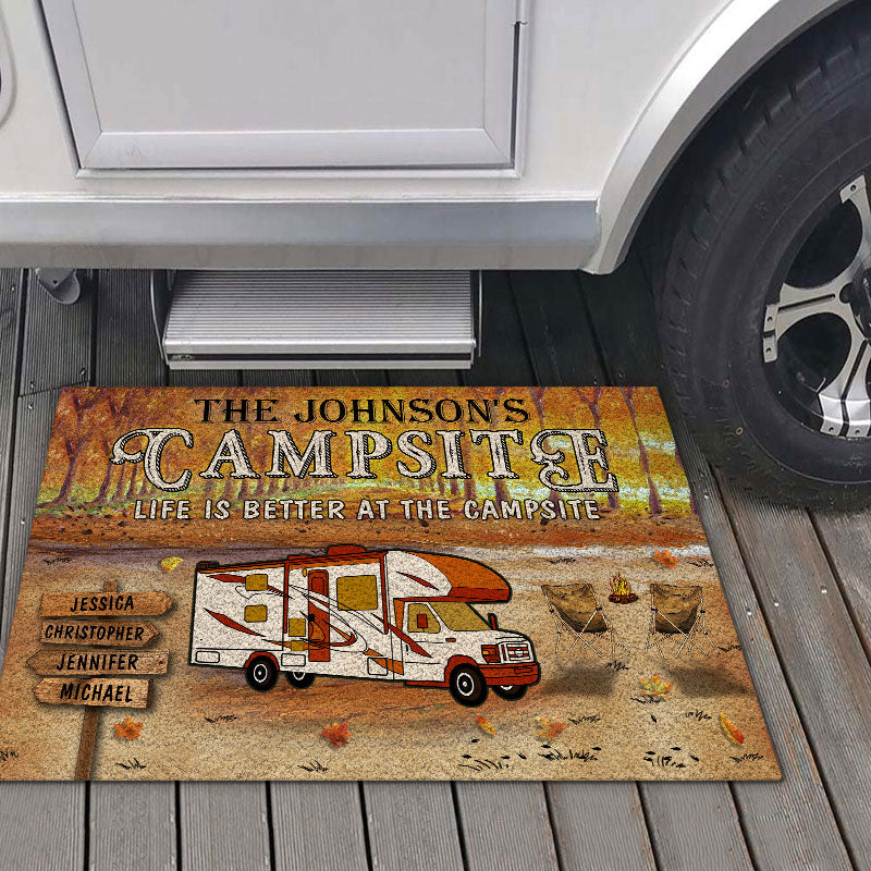 Personalized Fall Camping Life Is Better At The Campsite Custom Doormat, Fall Campsite, Camping Outdoor Decoration, Autumn Camping Outdoor Gift