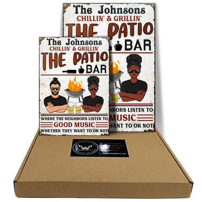 Patio Bar Grilling Listen To Good Music - Personalized Custom Classic Metal Signs