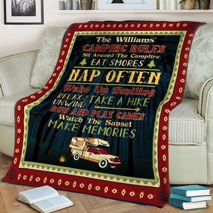 Camping Rules Sit Around Custom Blanket