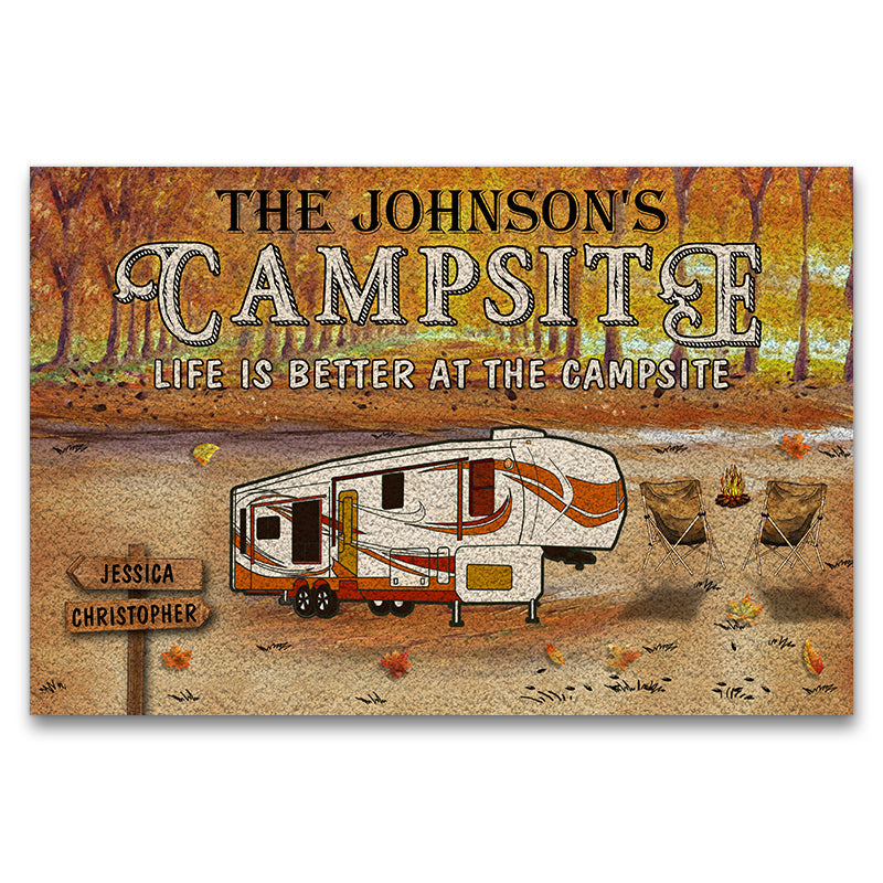 Personalized Fall Camping Life Is Better At The Campsite Custom Doormat, Fall Campsite, Camping Outdoor Decoration, Autumn Camping Outdoor Gift