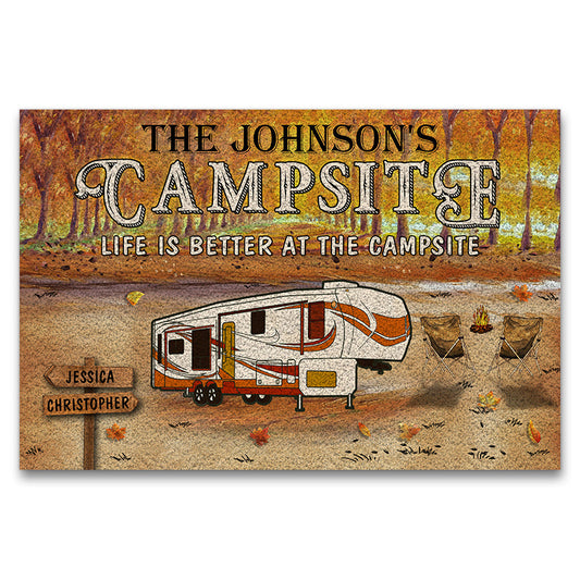 Personalized Fall Camping Life Is Better At The Campsite Custom Doormat, Fall Campsite, Camping Outdoor Decoration, Autumn Camping Outdoor Gift