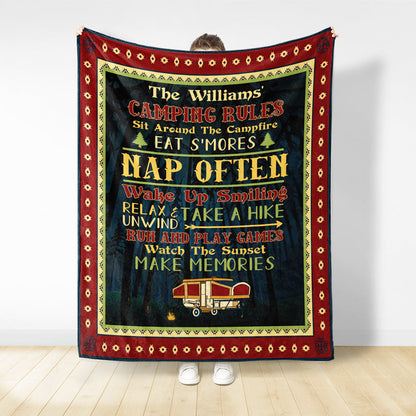 Camping Rules Sit Around Custom Blanket