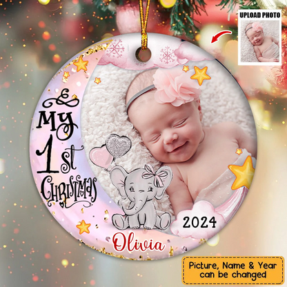 My First Christmas Elephant - Personalized Photo Ornament