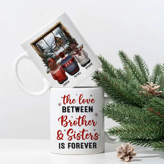 Brother Sisters Sitting By The Window Personalized Mug, Christmas Gift for Siblings