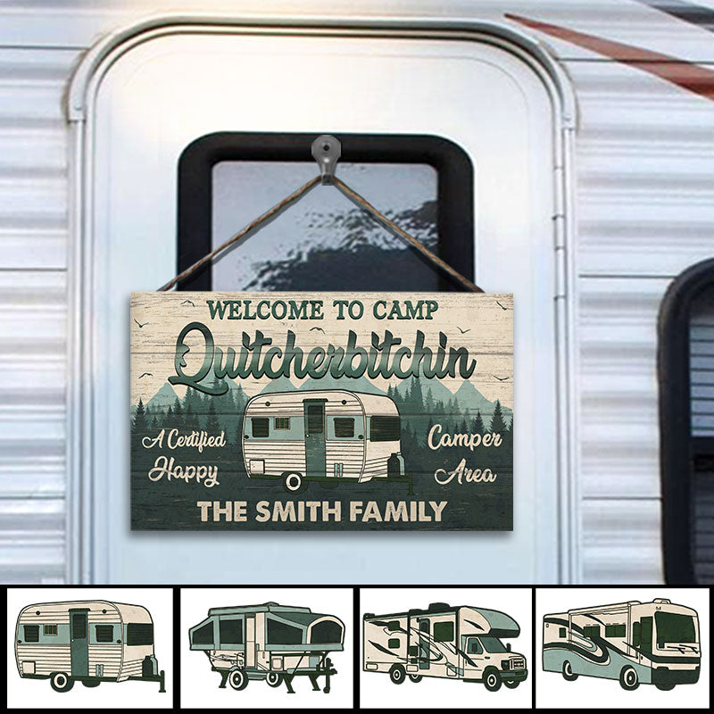 Personalized Camping Quitcherbitchin Happy Camper Area Custom Wood Rectangle Sign, Camping Outdoor Decor