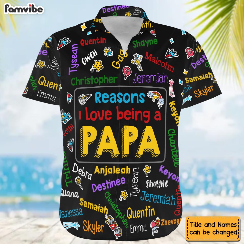 Personalized Gift for Grandpa Kids Name Word Art Hawaiian Shirt 32655