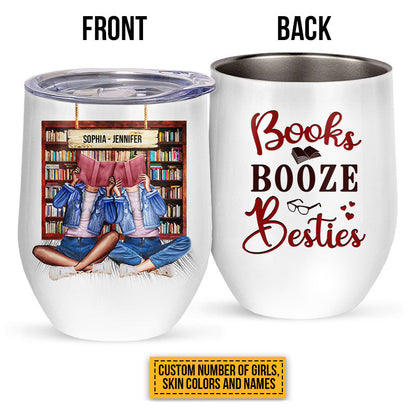 Reading Bestie Books Booze Besties White Custom Wine Tumbler, Bff Wine Tumbler, Gift For Friends