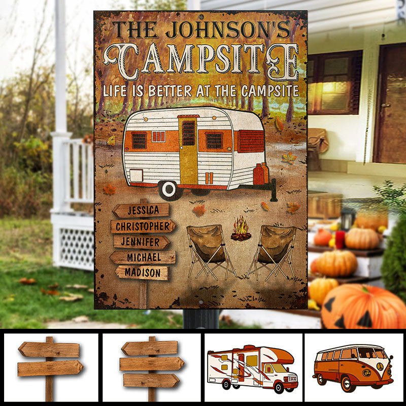 Personalized Fall Camping Life Is Better At The Campsite Custom Classic Metal Signs, Fall Campsite, Camping Outdoor Decoration, Autumn Camping Outdoor Gift