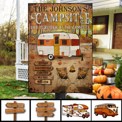 Personalized Fall Camping Life Is Better At The Campsite Custom Classic Metal Signs, Fall Campsite, Camping Outdoor Decoration, Autumn Camping Outdoor Gift