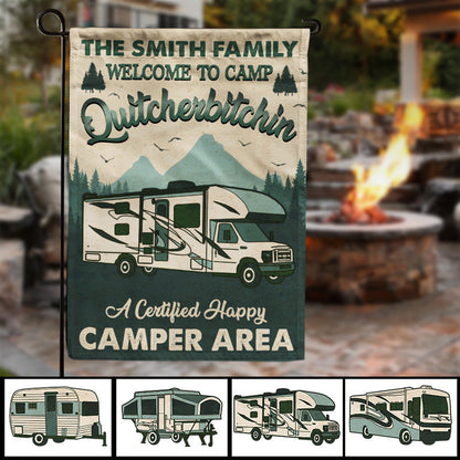 Personalized Camping Quitcherbitchin Happy Camper Area Custom Flag, Funny Camping Decor