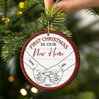 First Christmas As Mr & Mrs Couple Holding Hands - Personalized 2-Layered Wooden Ornament