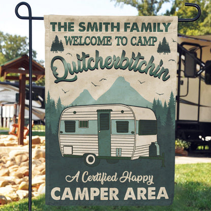 Personalized Camping Quitcherbitchin Happy Camper Area Custom Flag, Funny Camping Decor