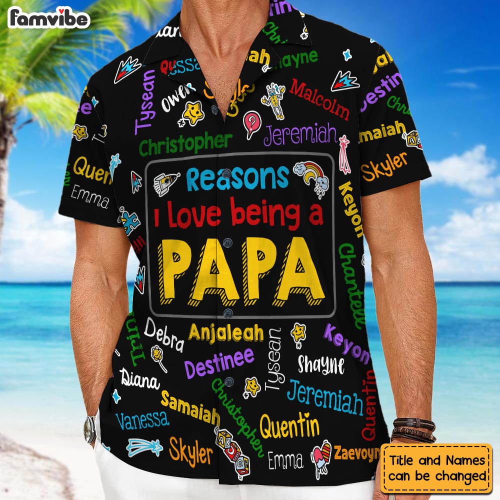 Personalized Gift for Grandpa Kids Name Word Art Hawaiian Shirt 32655