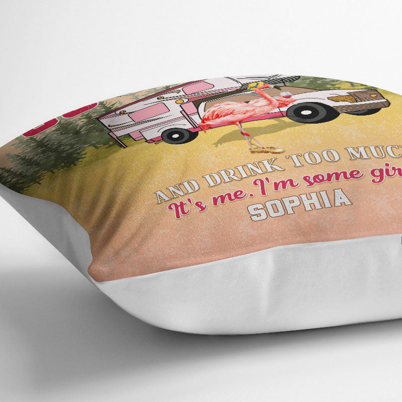 Camping Flamingo Go Camping And Drink - Personalized Custom Pillow