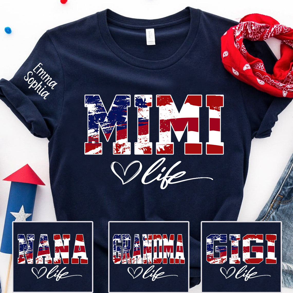 Mimi Life Flag 4th Of July Shirt, Custom Grandma With Kids TH T-Shirt