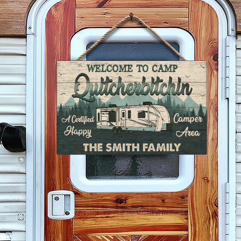 Personalized Camping Quitcherbitchin Happy Camper Area Custom Wood Rectangle Sign, Camping Outdoor Decor
