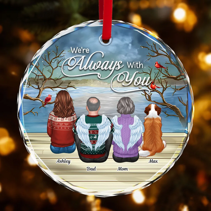 Always With You Christmas Family Sitting Back View - Personalized Circle Acrylic Ornament