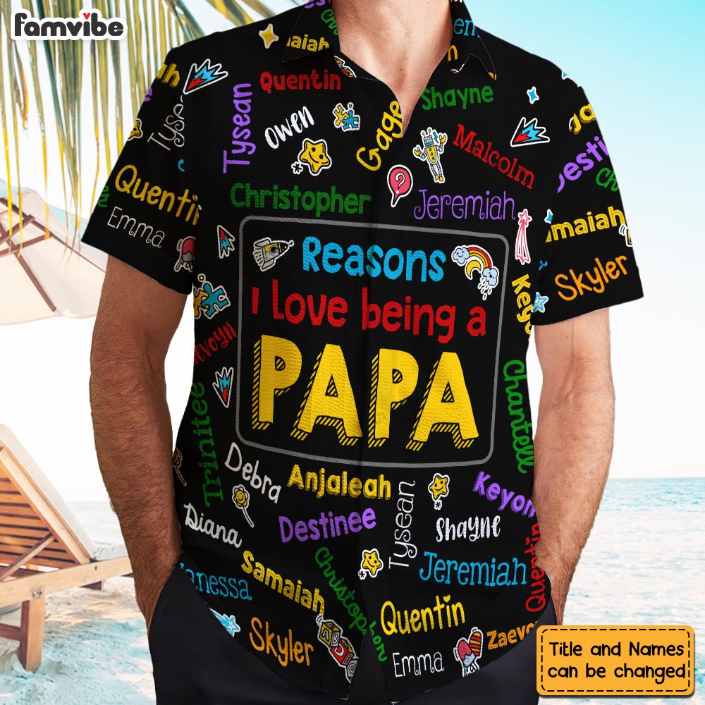 Personalized Gift for Grandpa Kids Name Word Art Hawaiian Shirt 32655