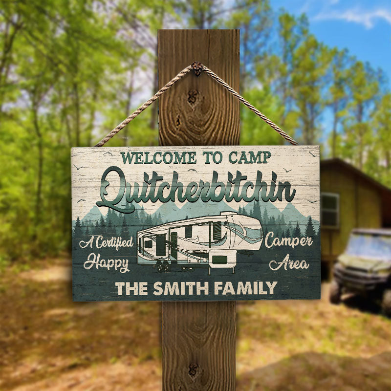 Personalized Camping Quitcherbitchin Happy Camper Area Custom Wood Rectangle Sign, Camping Outdoor Decor