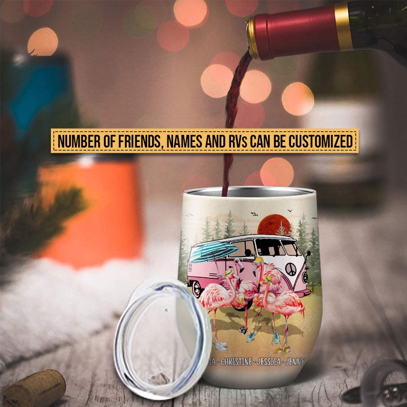 Camping Flamingo Bestie Choose For Ourselves Custom Wine Tumbler