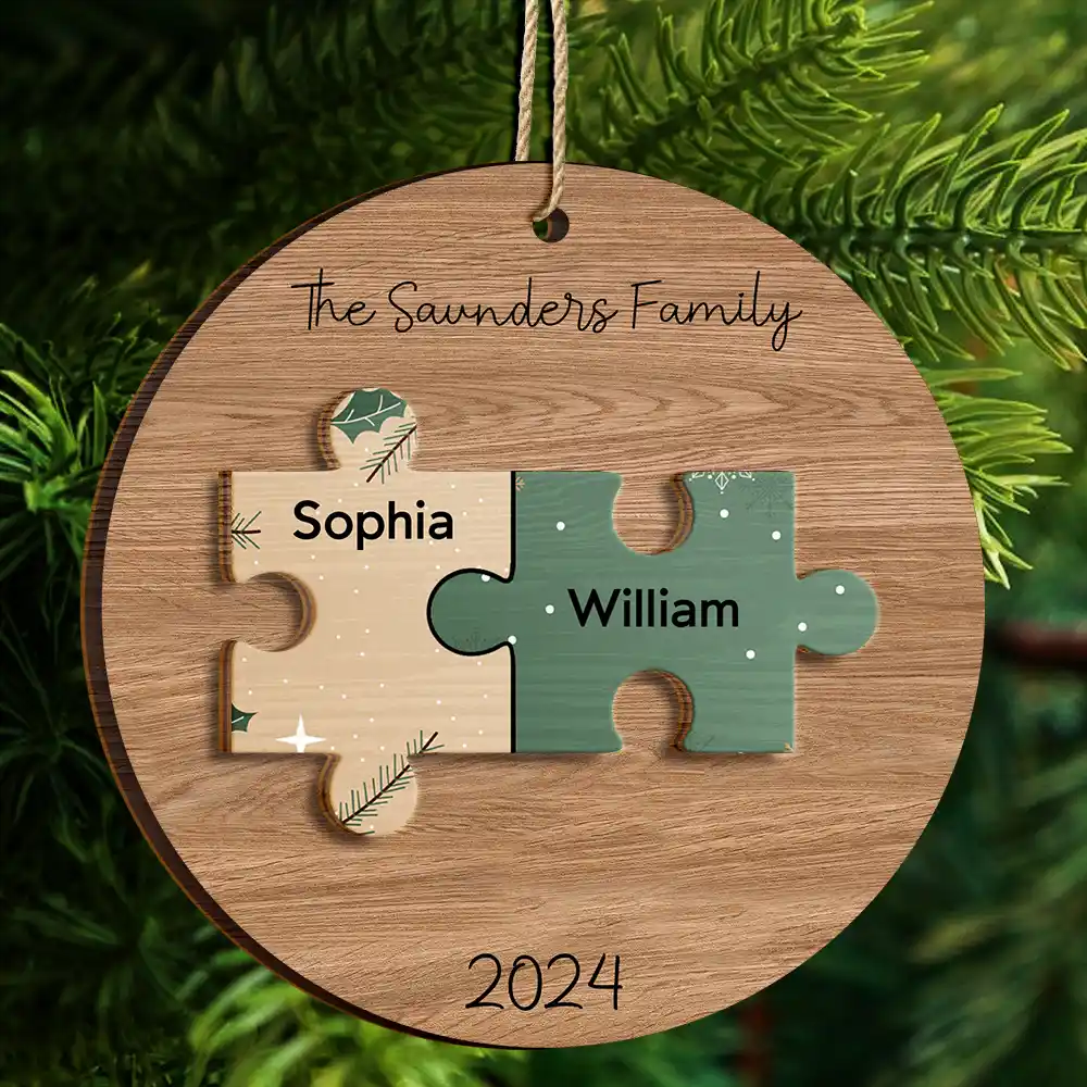 Family Puzzle - Christmas Gift For Family - Personalized 2-Layered Wooden Ornament