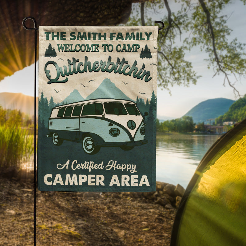 Personalized Camping Quitcherbitchin Happy Camper Area Custom Flag, Funny Camping Decor