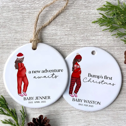 Pregnant Mom Baby Bump's First Christmas 2024 Ornament, Personalized Gifts Family, Pregnant Ornament, Baby Bump Christmas Ornament